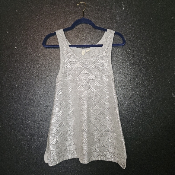 Anthropologie Moth Sana Metallic Silver Sweater Tank - Picture 2 of 4